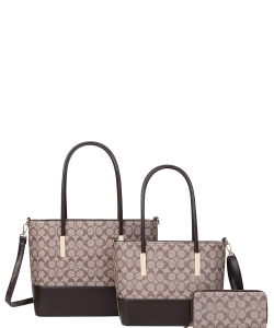 3in1 Fashion Tote Handbag Wallet Set 008-8557S TAUPE
